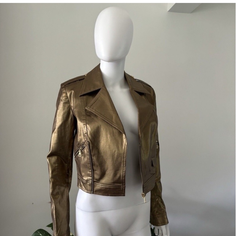 SASS & BIDE Gold Metallic Biker Jacket Sz 2 US NEW - Picture 3 of 8